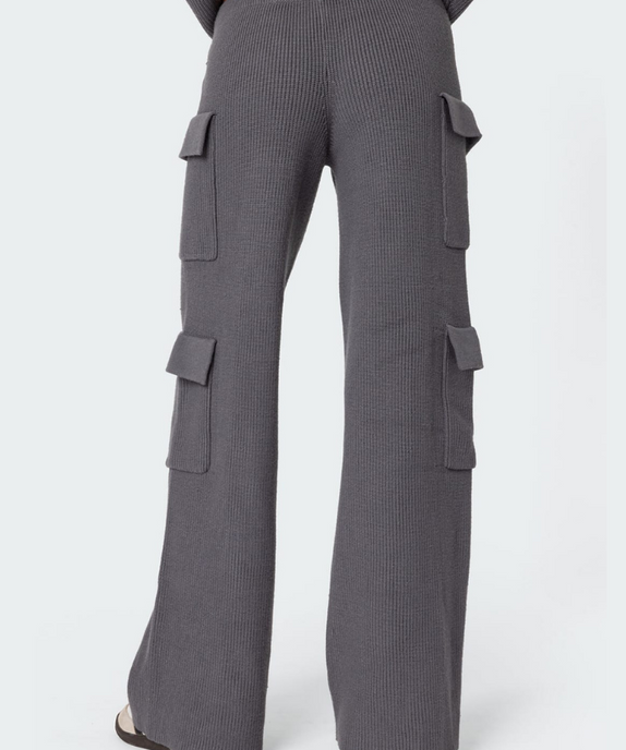 SGW - Charcoal Grey Double Pocket Wide Leg Cargo Trouser - SelectGraceWear