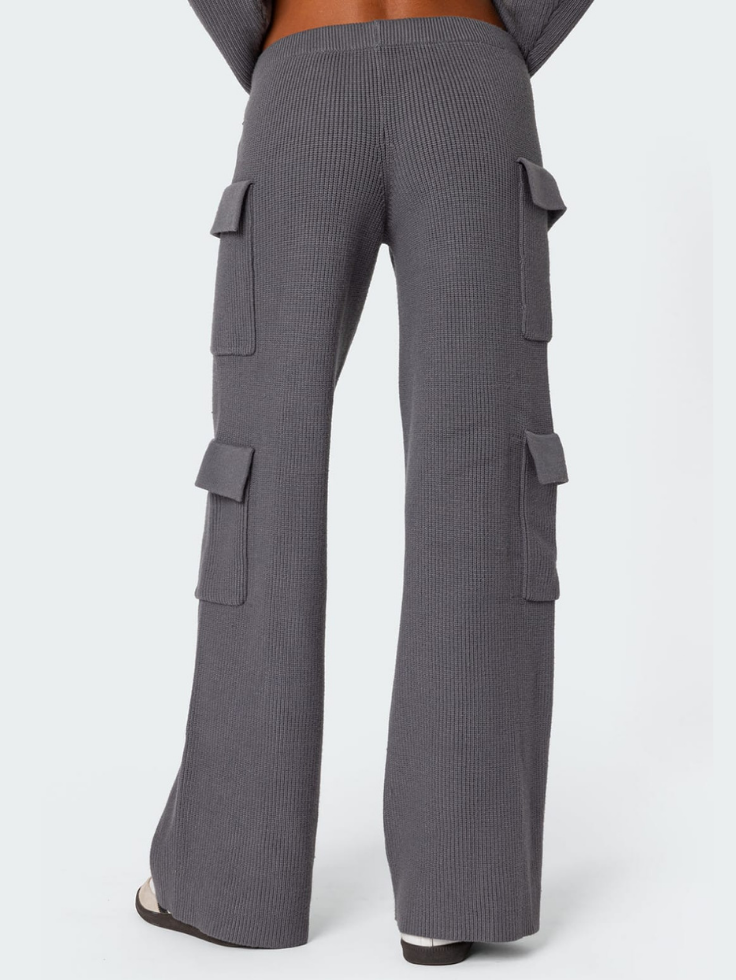 SGW - Charcoal Grey Double Pocket Wide Leg Cargo Trouser - SelectGraceWear