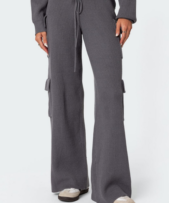 SGW - Charcoal Grey Double Pocket Wide Leg Cargo Trouser - SelectGraceWear