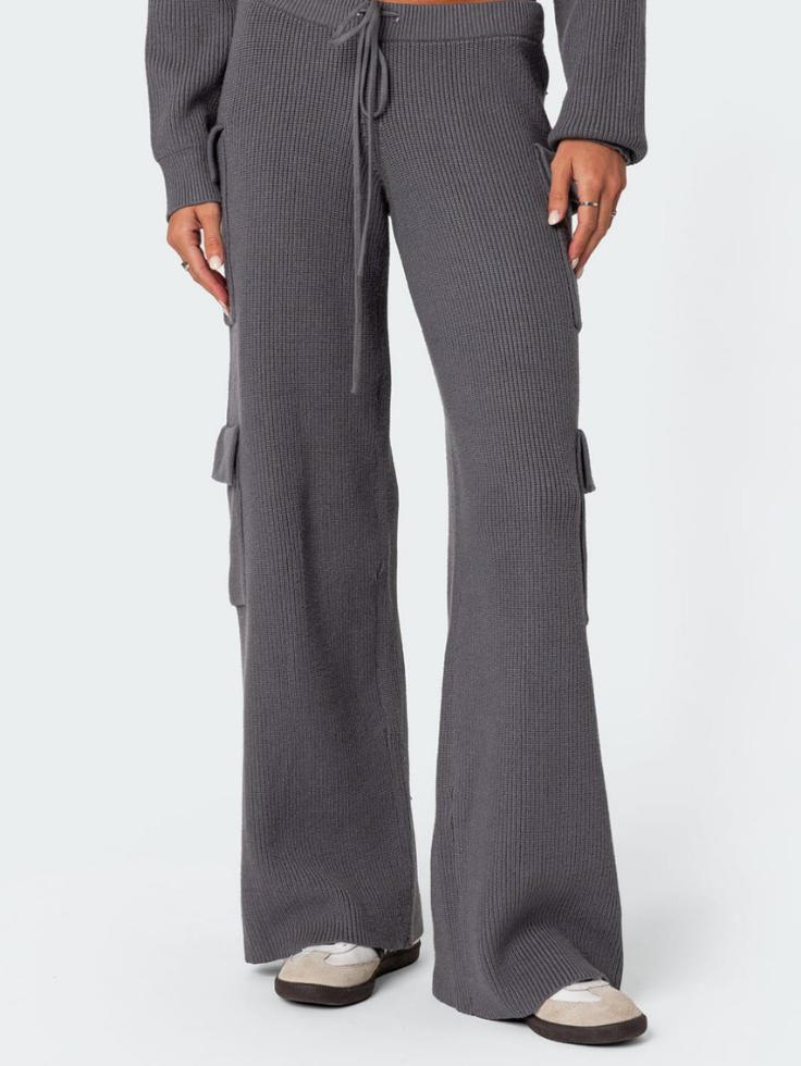 SGW - Charcoal Grey Double Pocket Wide Leg Cargo Trouser - SelectGraceWear