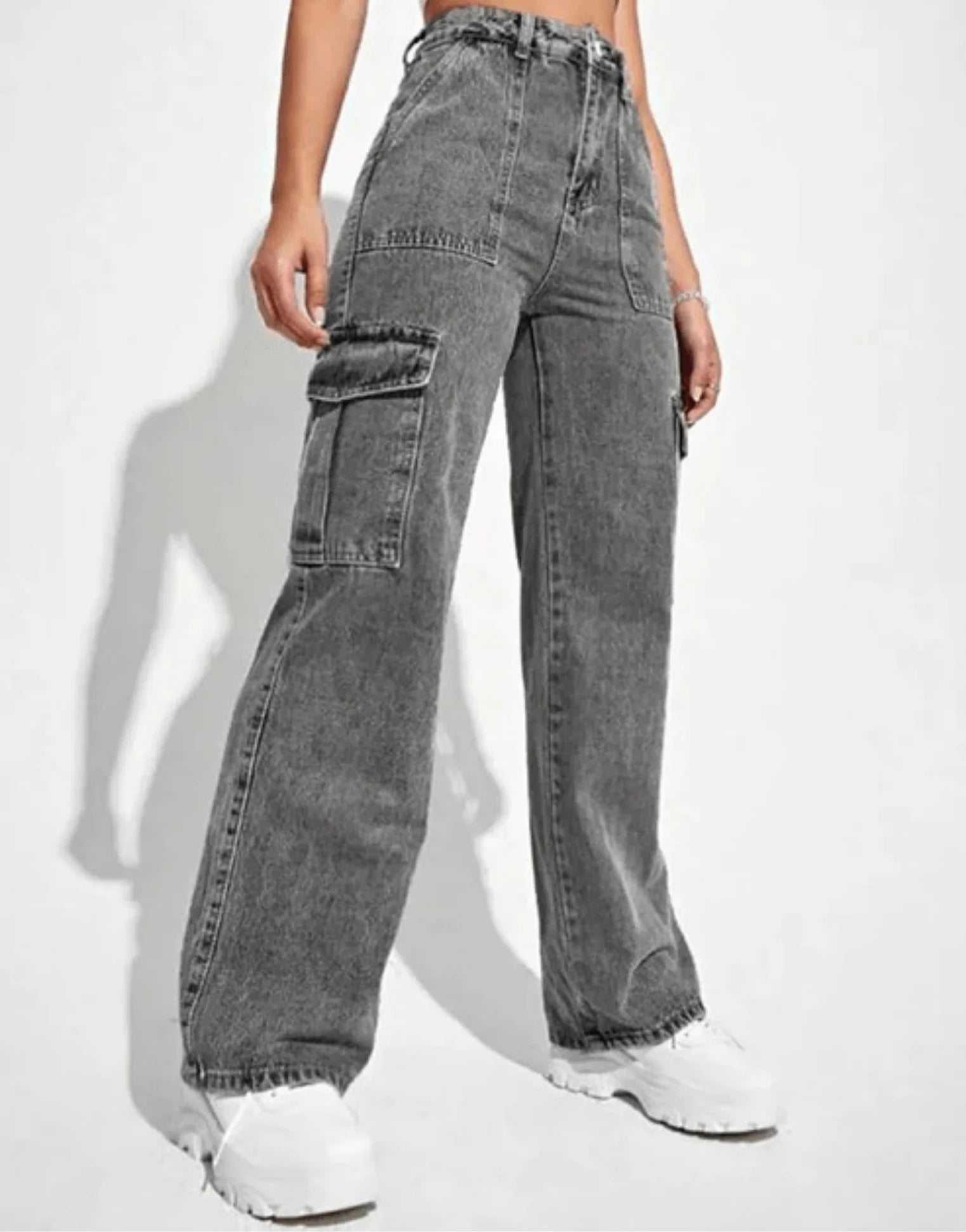 SGW - Grey Cargo High-Waisted Wide-Leg Jeans