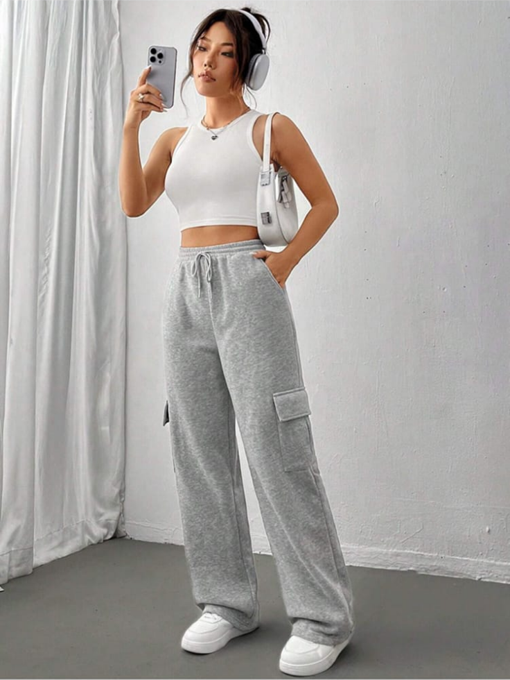 SGW Grey High-Waisted Cargo Sweatpants - Main Image