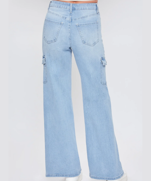 SGW - Ice Blue High-Waisted Cargo Wide-Leg Jeans