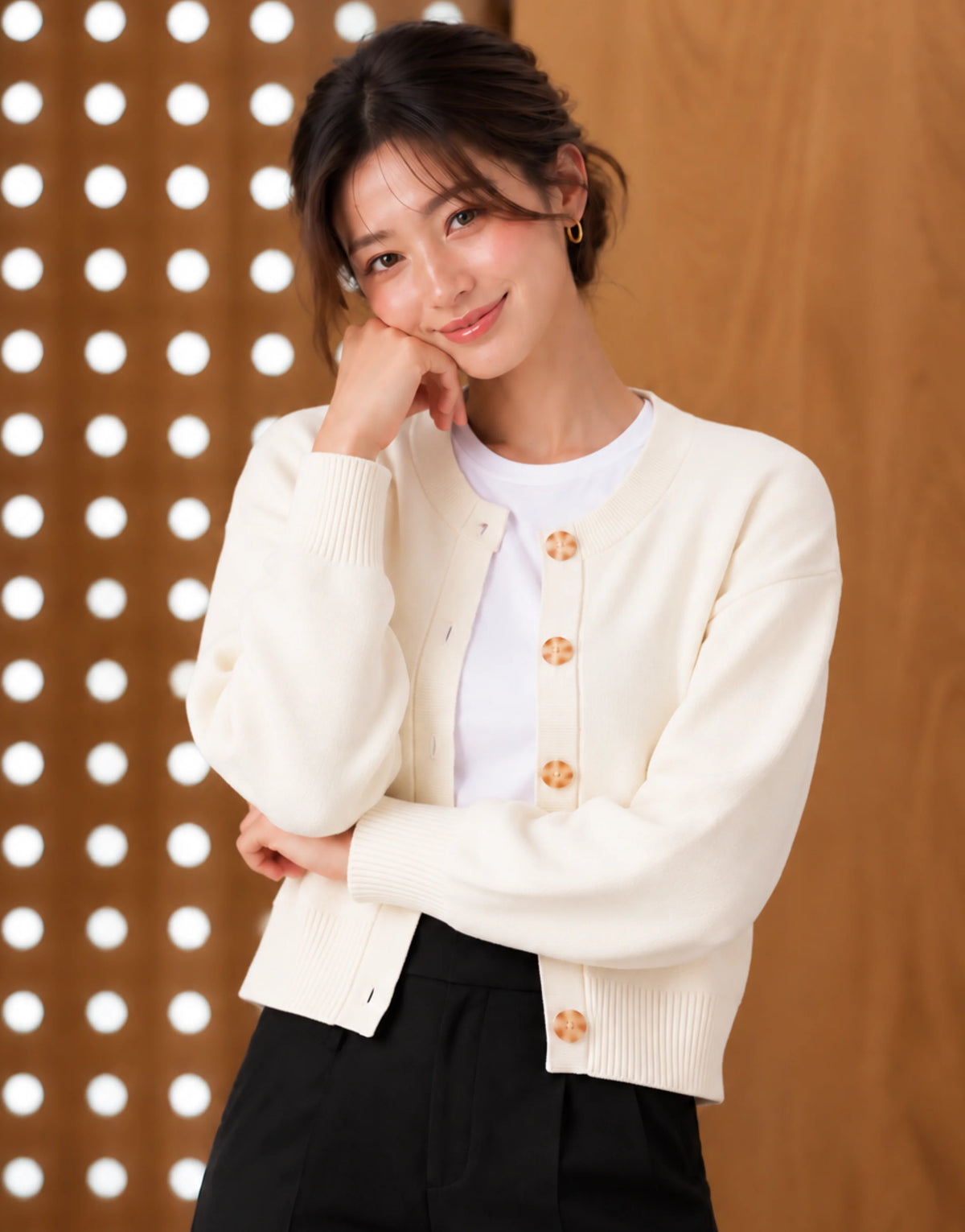 SGW Ivory Women’s Crew-Neck Cardigan with Complimentary White Tee