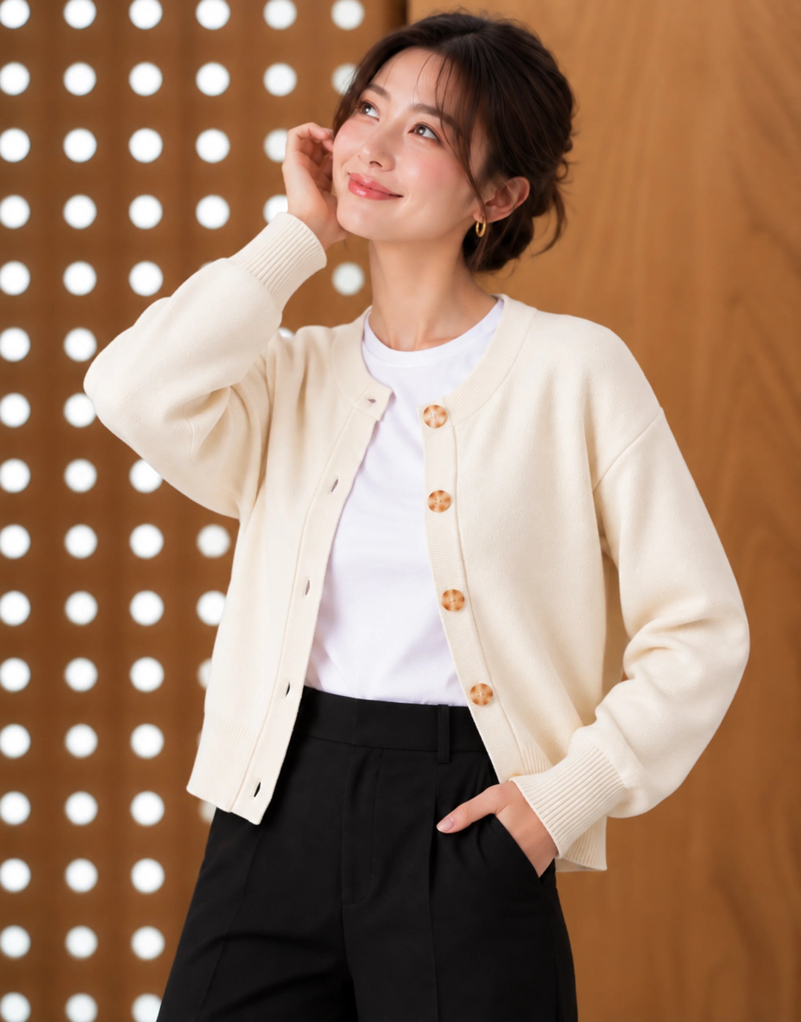 SGW Ivory Women’s Crew-Neck Cardigan with Complimentary White Tee