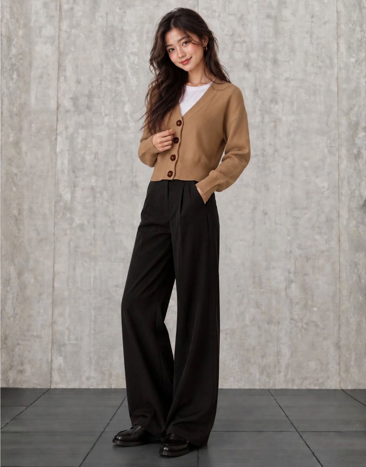 SGW Brown Women’s Cropped V-Neck Cardigan with Complimentary White Tee