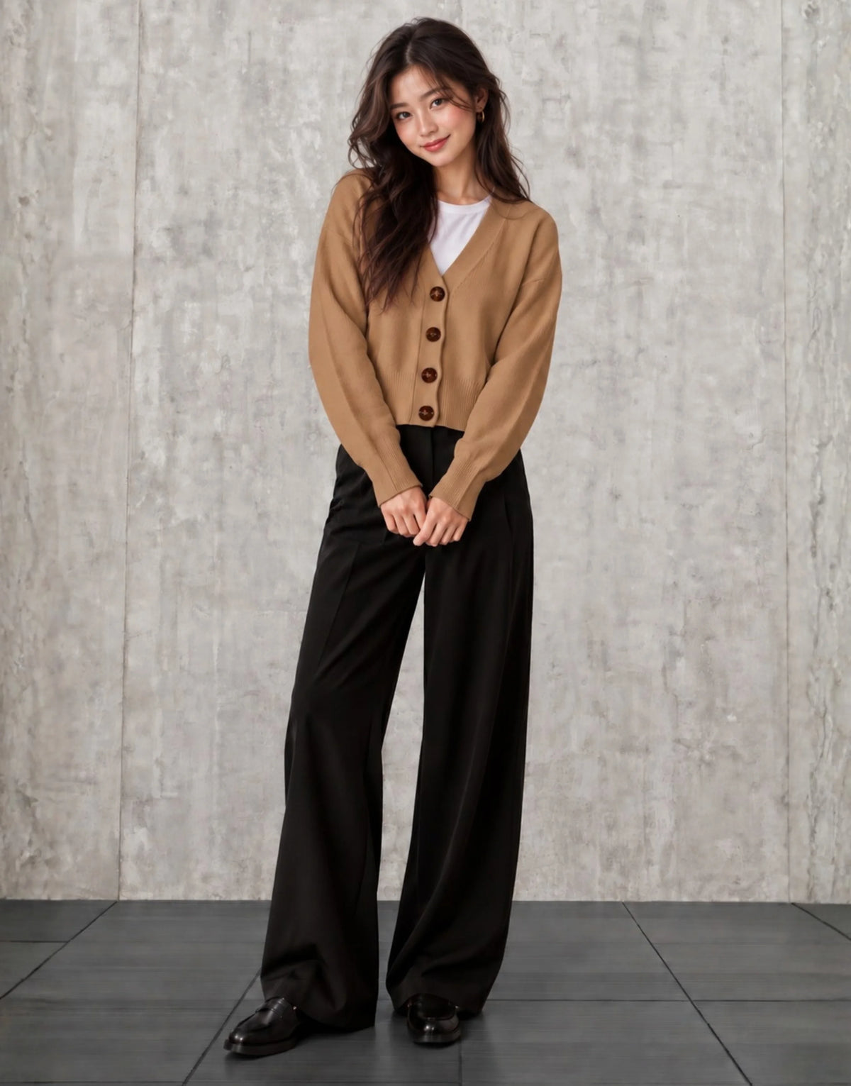 SGW Brown Women’s Cropped V-Neck Cardigan with Complimentary White Tee