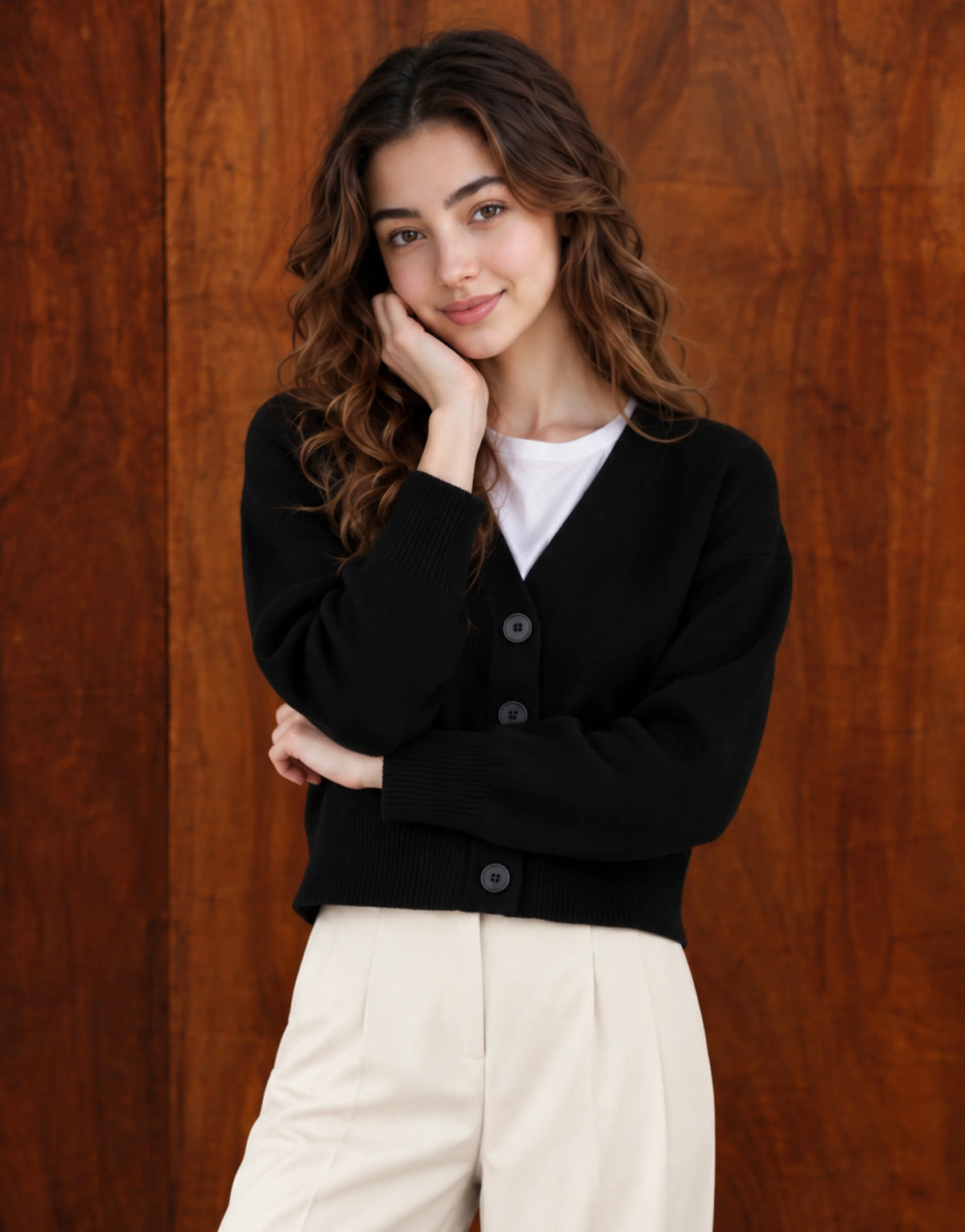 SGW Black Women’s Cropped V-Neck Cardigan with Complimentary White Tee