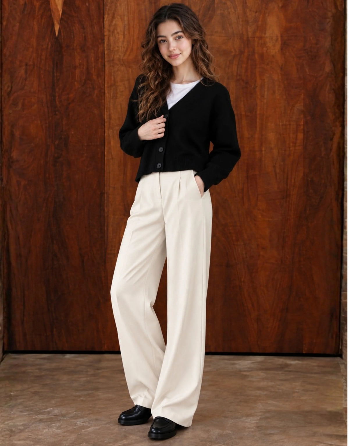 SGW Black Women’s Cropped V-Neck Cardigan with Complimentary White Tee