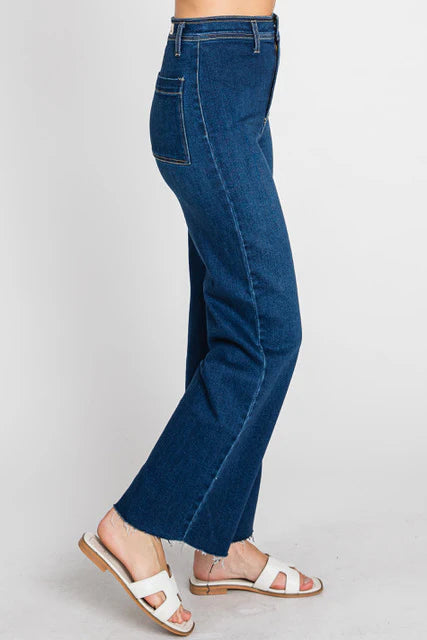 SGW-Dark Blue No Front Pocket Wide Leg Jeans - SelectGraceWear