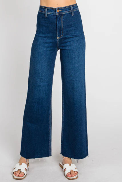 SGW-Dark Blue No Front Pocket Wide Leg Jeans