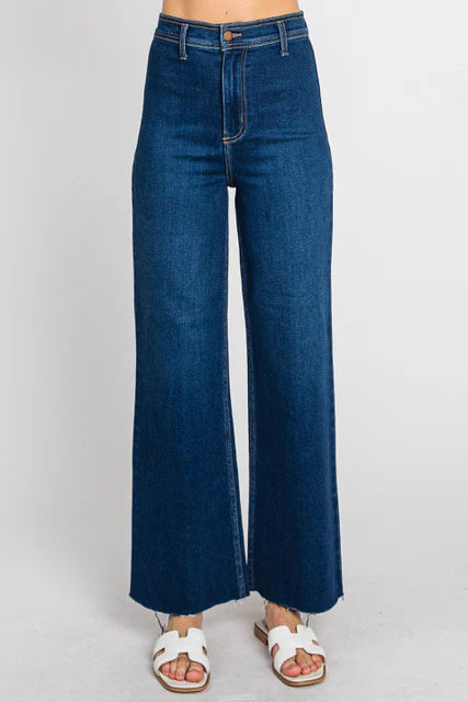 SGW-Dark Blue No Front Pocket Wide Leg Jeans - SelectGraceWear