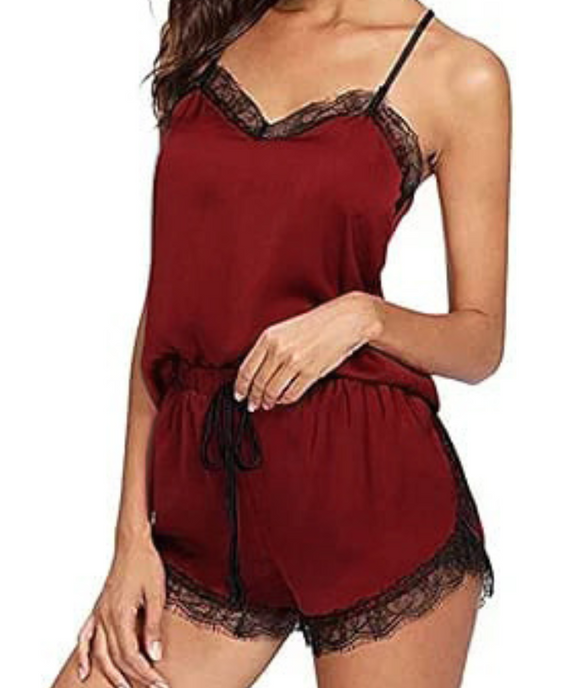 SGW Maroon Cami Set - Soft, Stretchable & Lace-Trimmed - SelectGraceWear