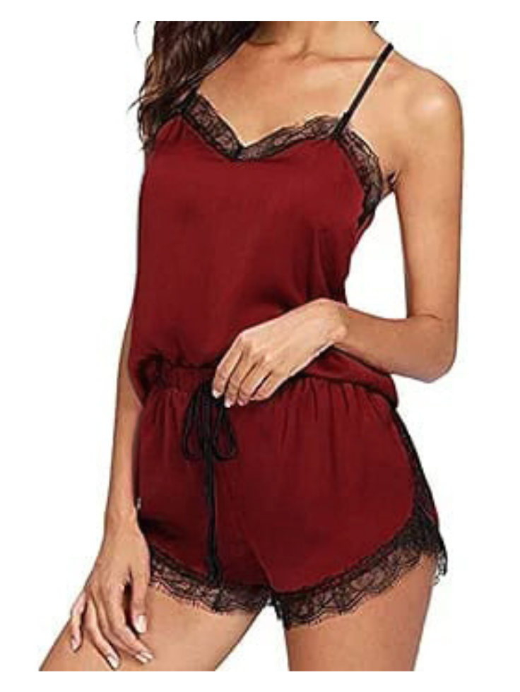 SGW Maroon Cami Set - Soft, Stretchable & Lace-Trimmed - SelectGraceWear