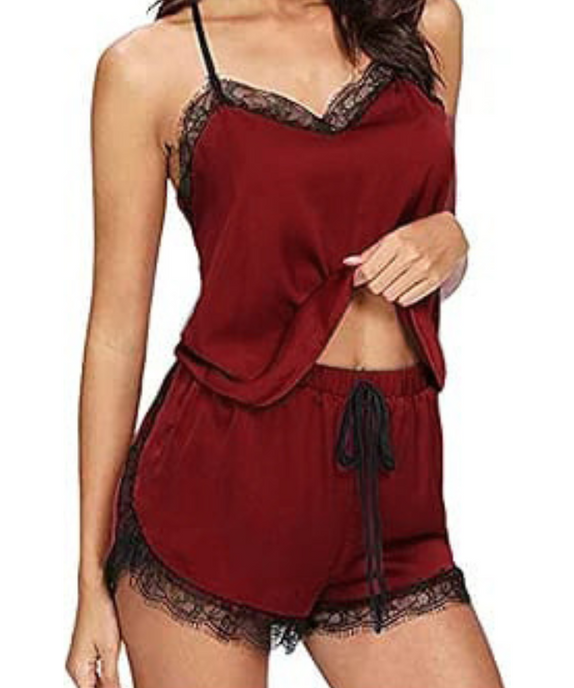 SGW Maroon Cami Set - Soft, Stretchable & Lace-Trimmed - SelectGraceWear