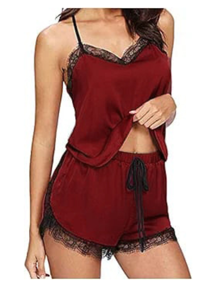 SGW Maroon Cami Set - Soft, Stretchable & Lace-Trimmed - SelectGraceWear