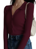 SGW Maroon V-Neck Knit Shirt Full Button - Full Sleeves