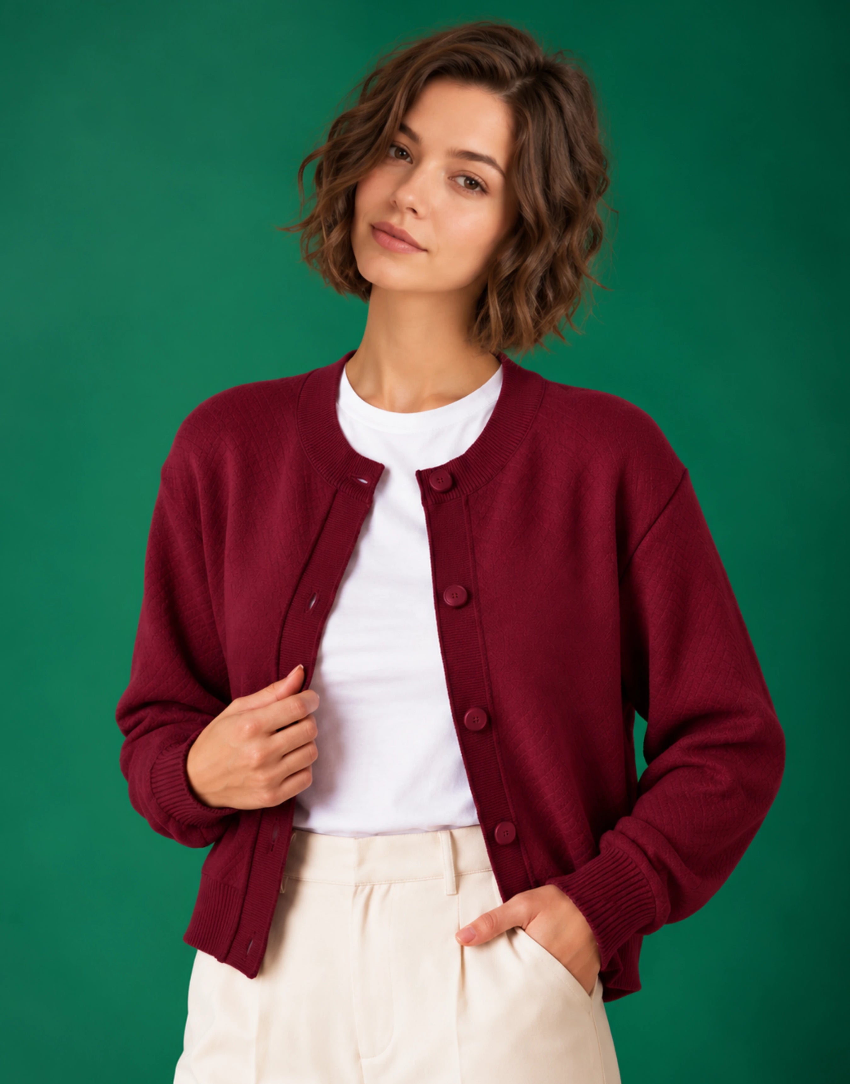 SGW Maroon Women’s Crew-Neck Cardigan