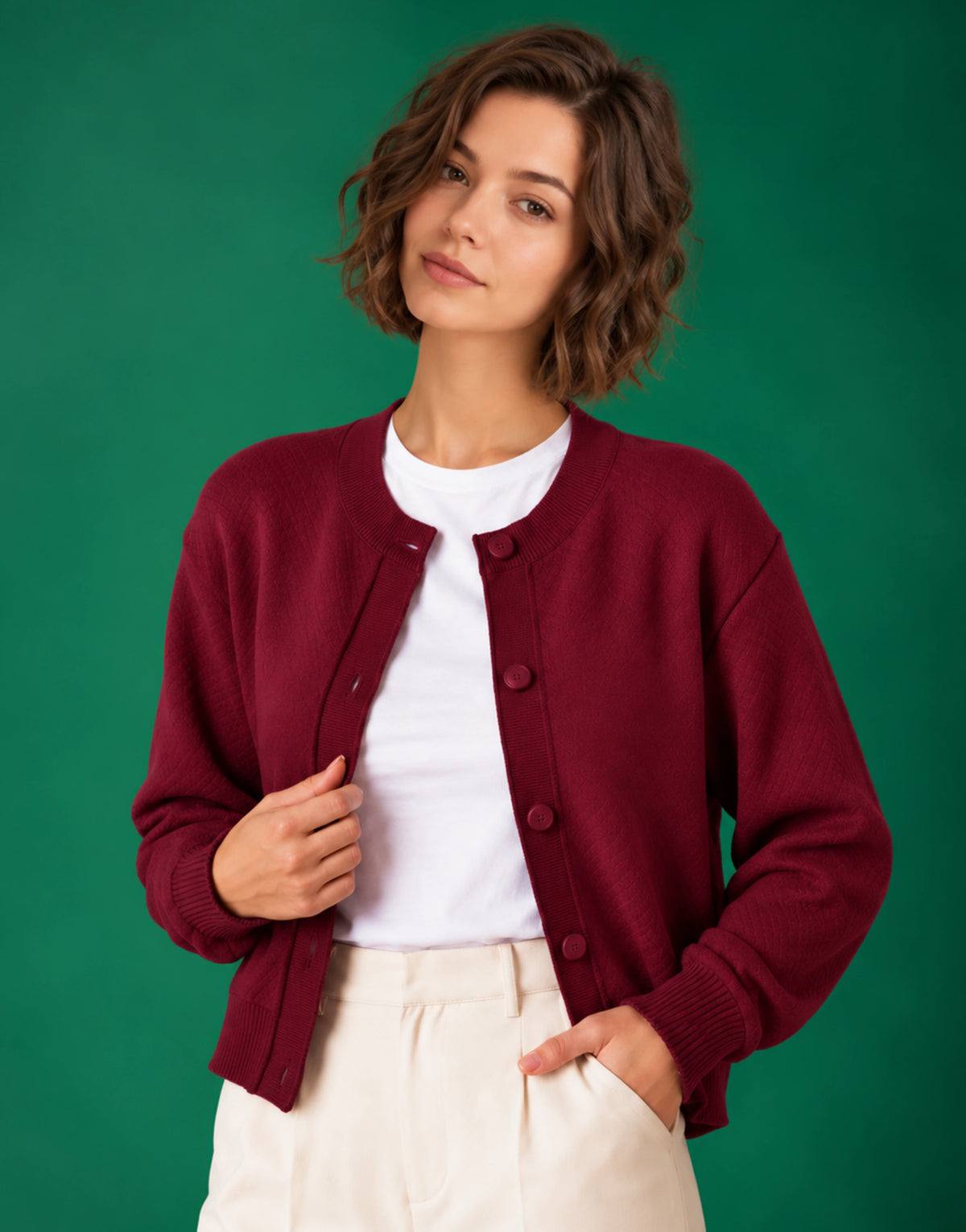 SGW Maroon Women’s Crew-Neck Cardigan