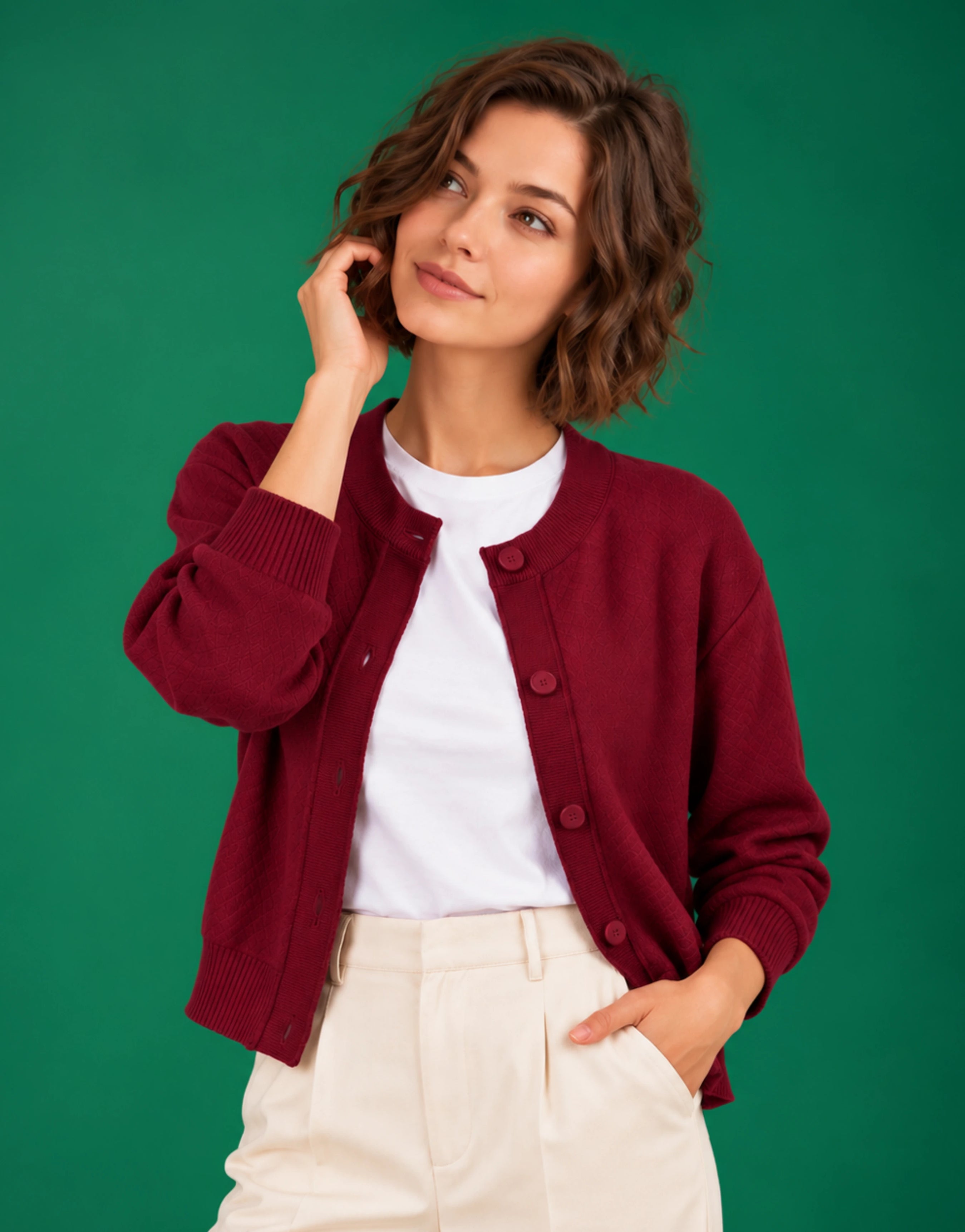 SGW Maroon Women’s Crew-Neck Cardigan