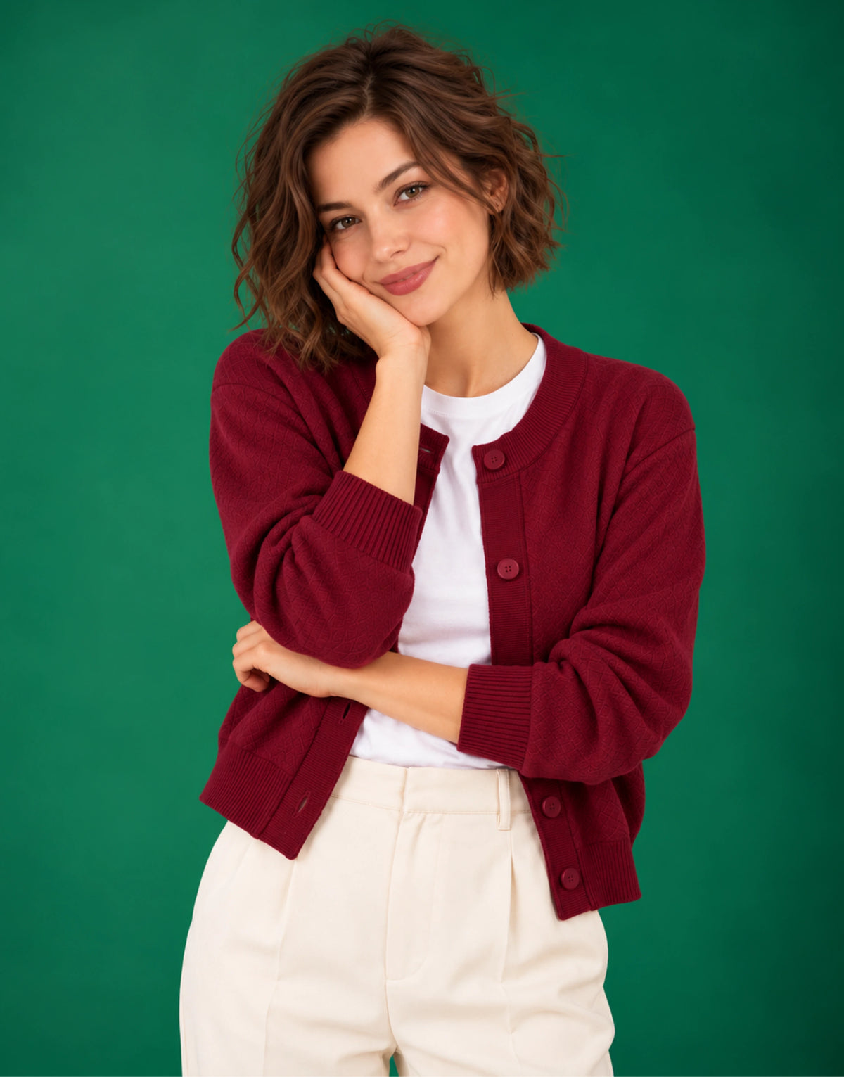SGW Maroon Women’s Crew-Neck Cardigan
