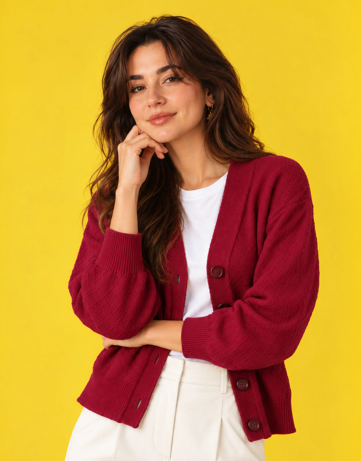 SGW Maroon Women’s Cropped V-Neck Cardigan