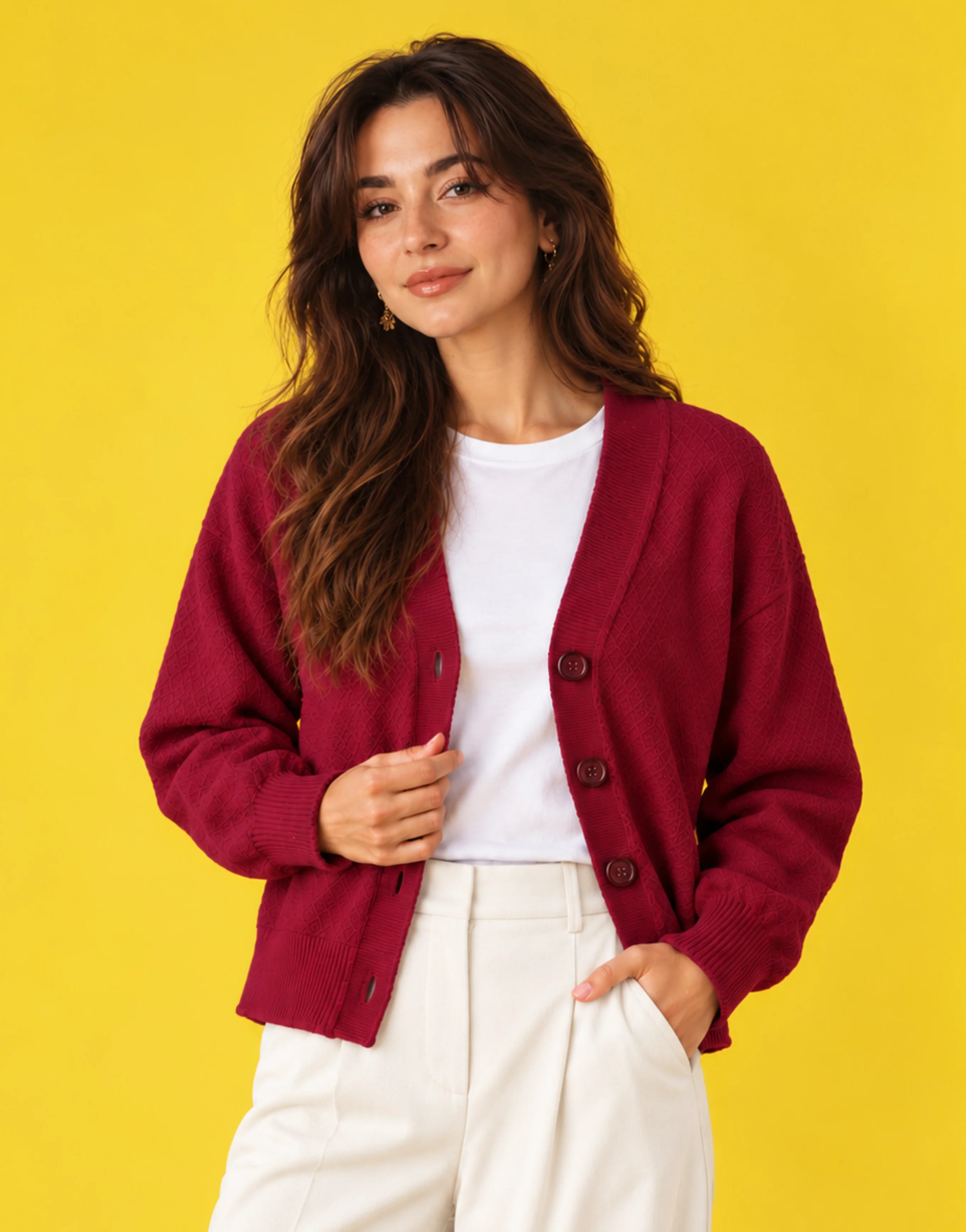 SGW Maroon Women’s Cropped V-Neck Cardigan