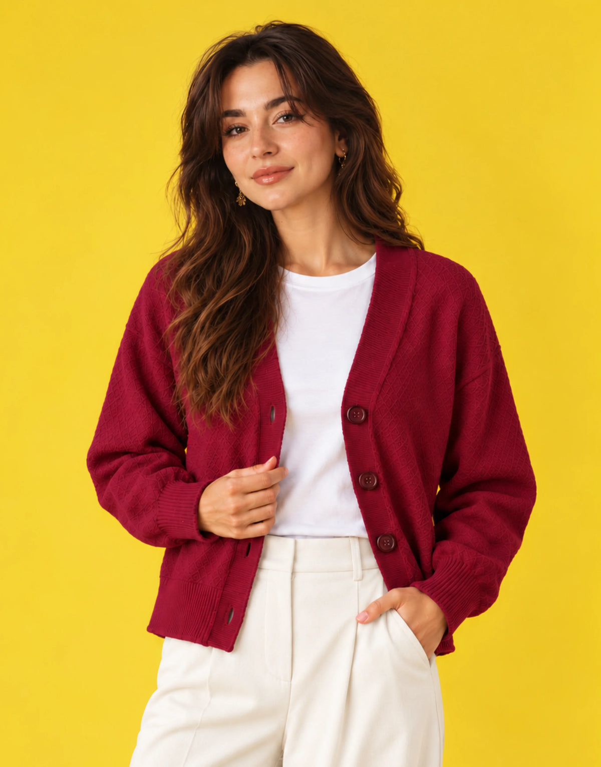 SGW Maroon Women’s Cropped V-Neck Cardigan