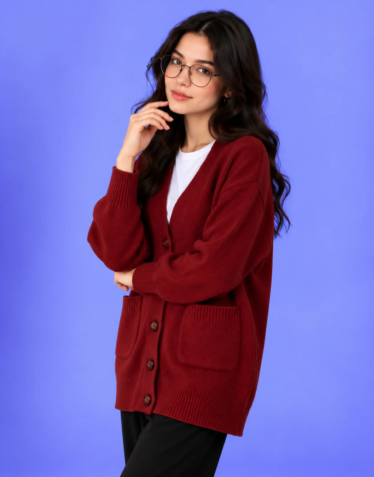 SGW Maroon Women’s Long V-Neck Cardigan