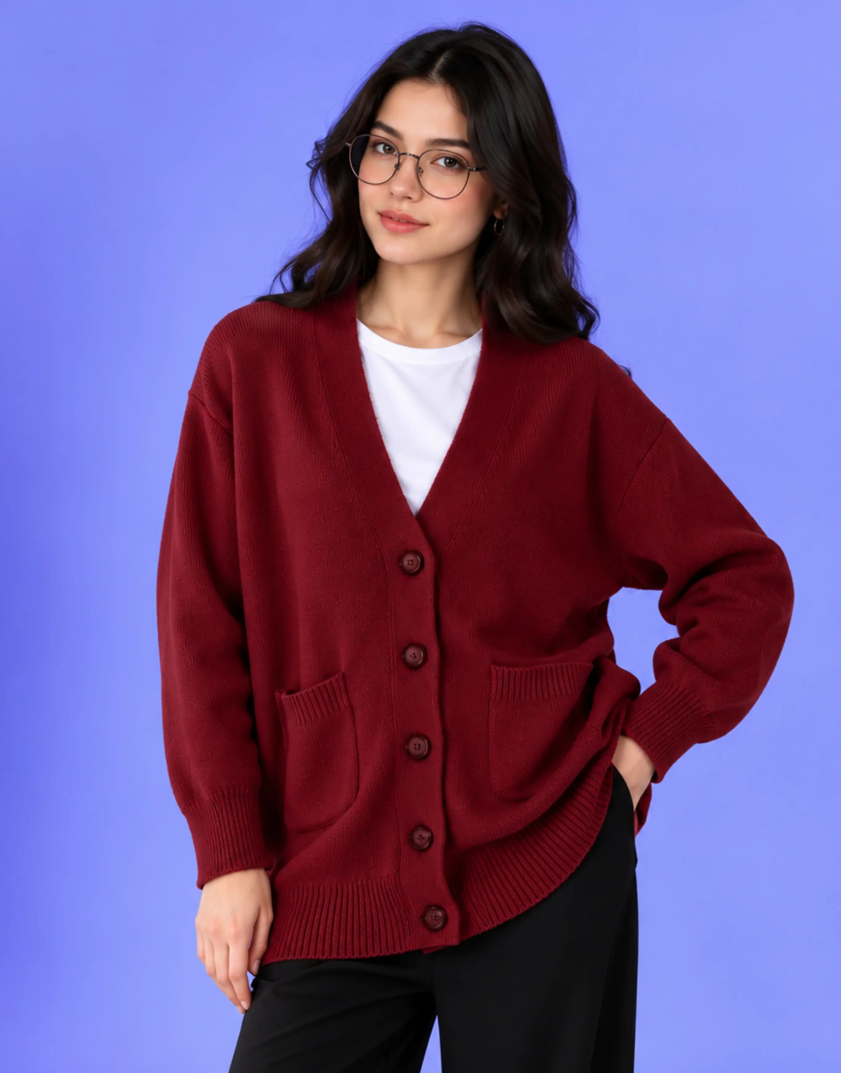 SGW Maroon Women’s Long V-Neck Cardigan