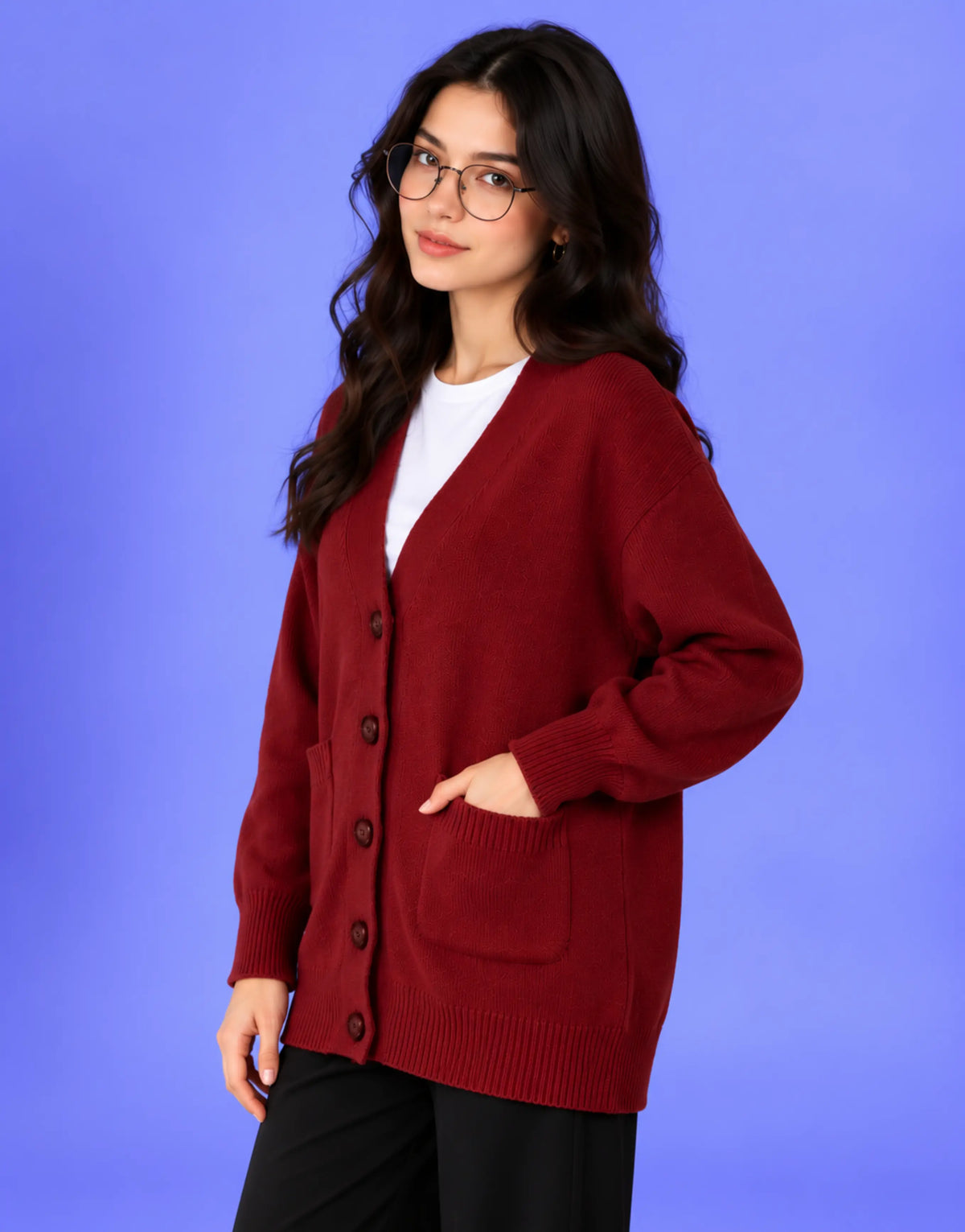 SGW Maroon Women’s Long V-Neck Cardigan