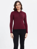 SGW Maroon V Neck Knit Shirt - Half Button