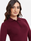 SGW Maroon V Neck Knit Shirt - Half Button