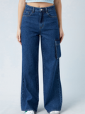 SGW - Mid Blue High-Waisted Cargo Wide-Leg Jeans