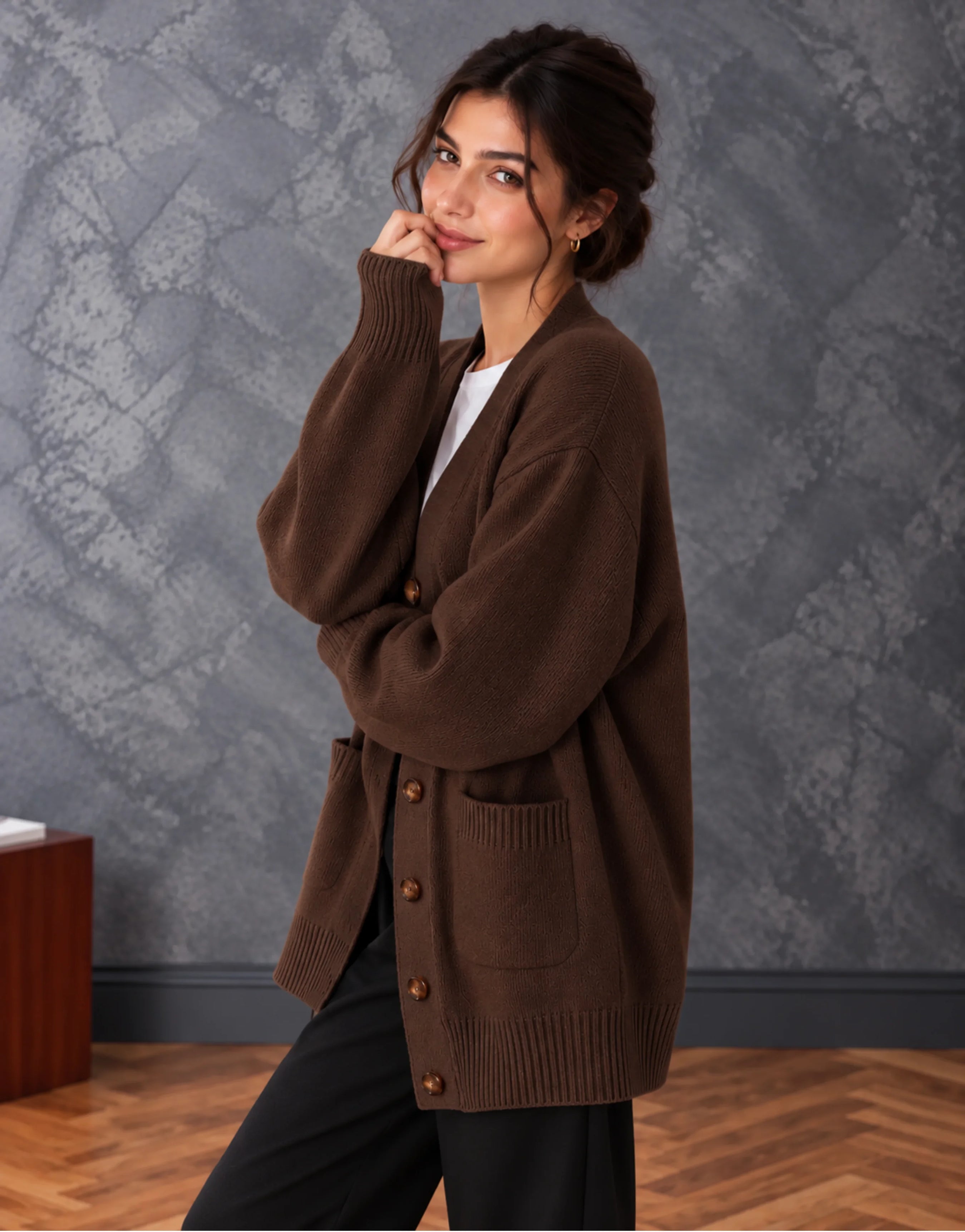 SGW Brown Women’s Long V-Neck Cardigan