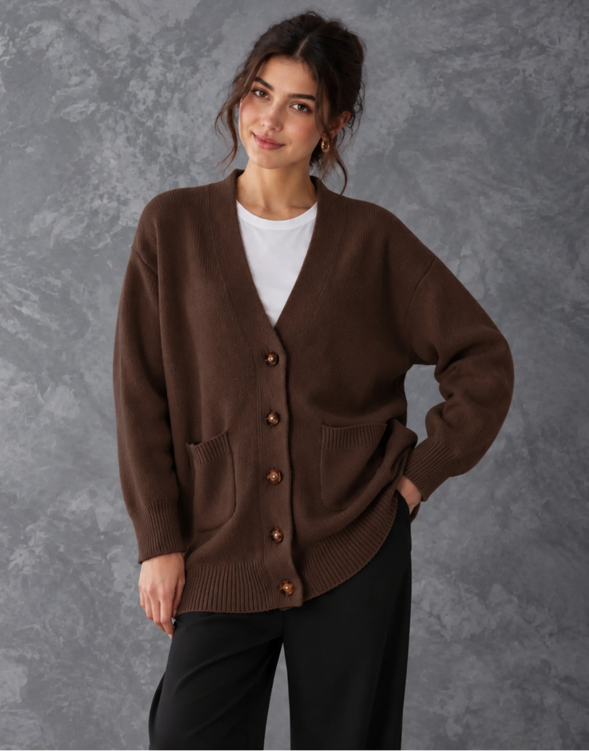 SGW Brown Women’s Long V-Neck Cardigan