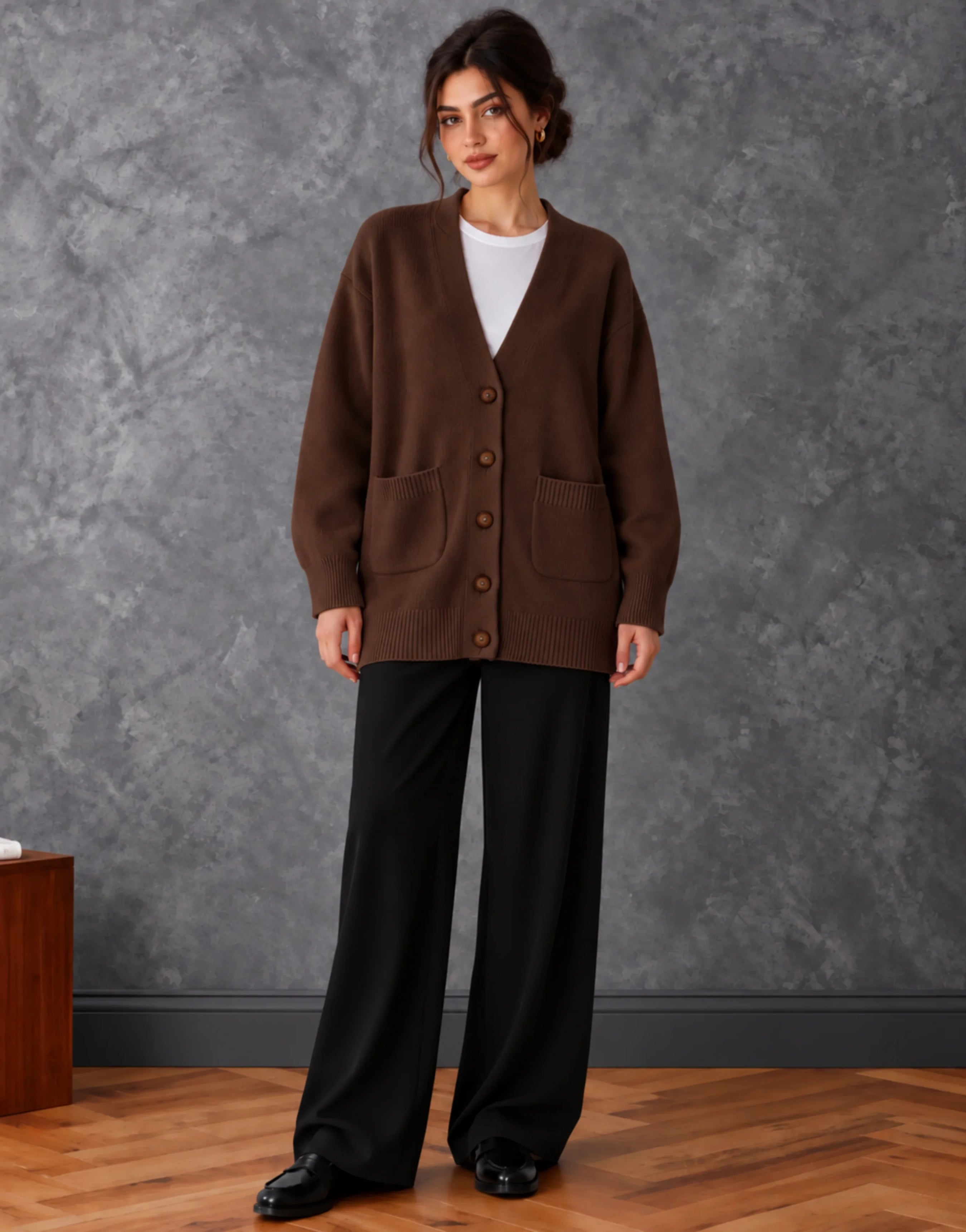 SGW Brown Women’s Long V-Neck Cardigan