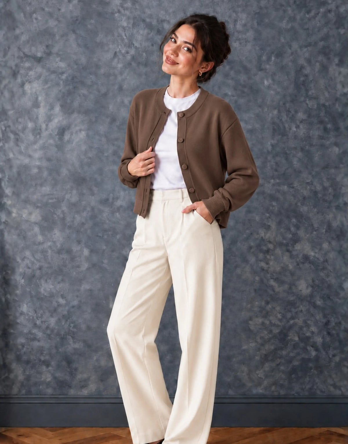 SGW Mocha Brown Women’s Crew-Neck Cardigan