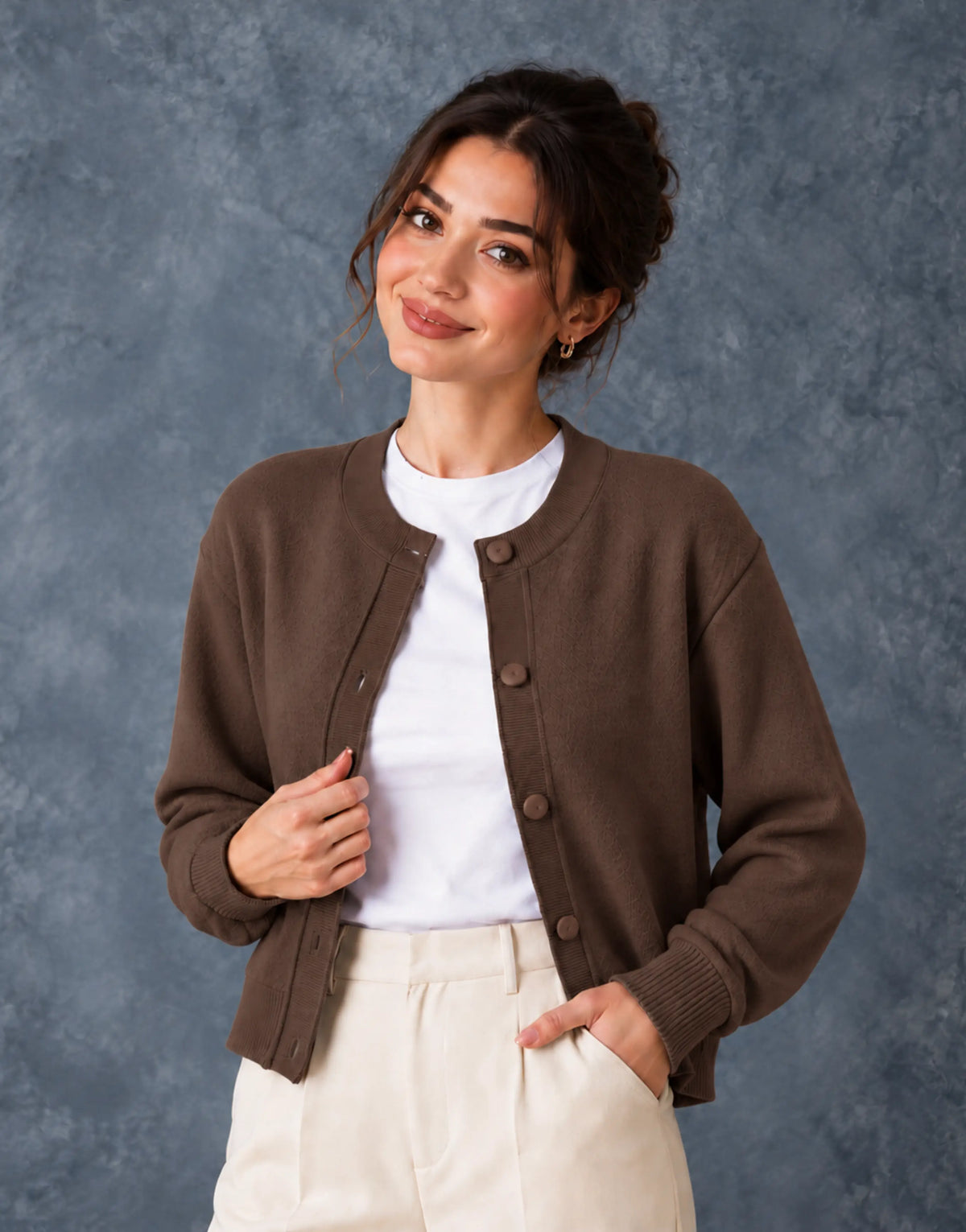 SGW Mocha Brown Women’s Crew-Neck Cardigan