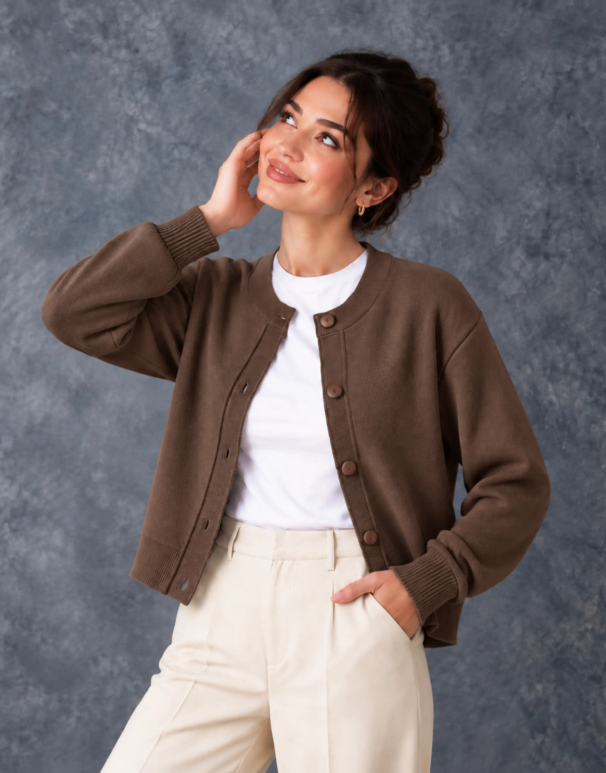 SGW Mocha Brown Women’s Crew-Neck Cardigan