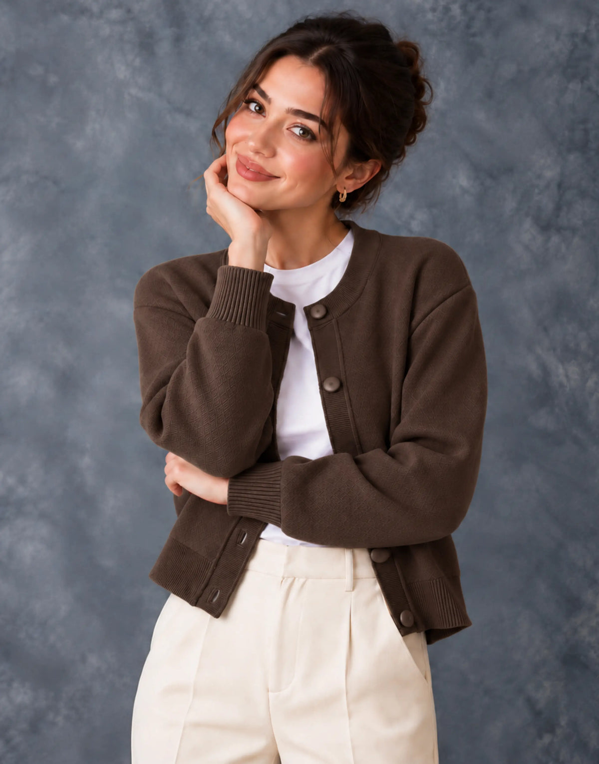 SGW Mocha Brown Women’s Crew-Neck Cardigan