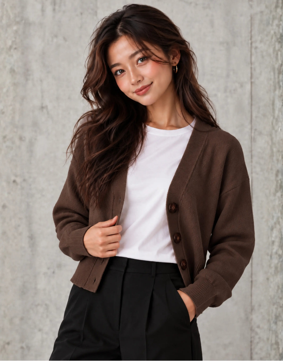 SGW Brown Women’s Cropped V-Neck Cardigan