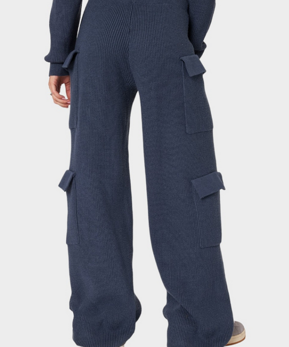 SGW - Navy Blue Double Pocket Wide Leg Cargo Trouser - SelectGraceWear