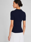 SGW Navy Blue Ribbed Button Polo Tee - Half Sleeves