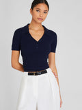 SGW Navy Blue Ribbed Button Polo Tee - Half Sleeves