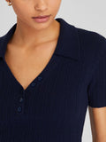 SGW Navy Blue Ribbed Button Polo Tee - Half Sleeves