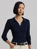 SWG Navy Blue Ribbed Knit Polo - Full Sleeves