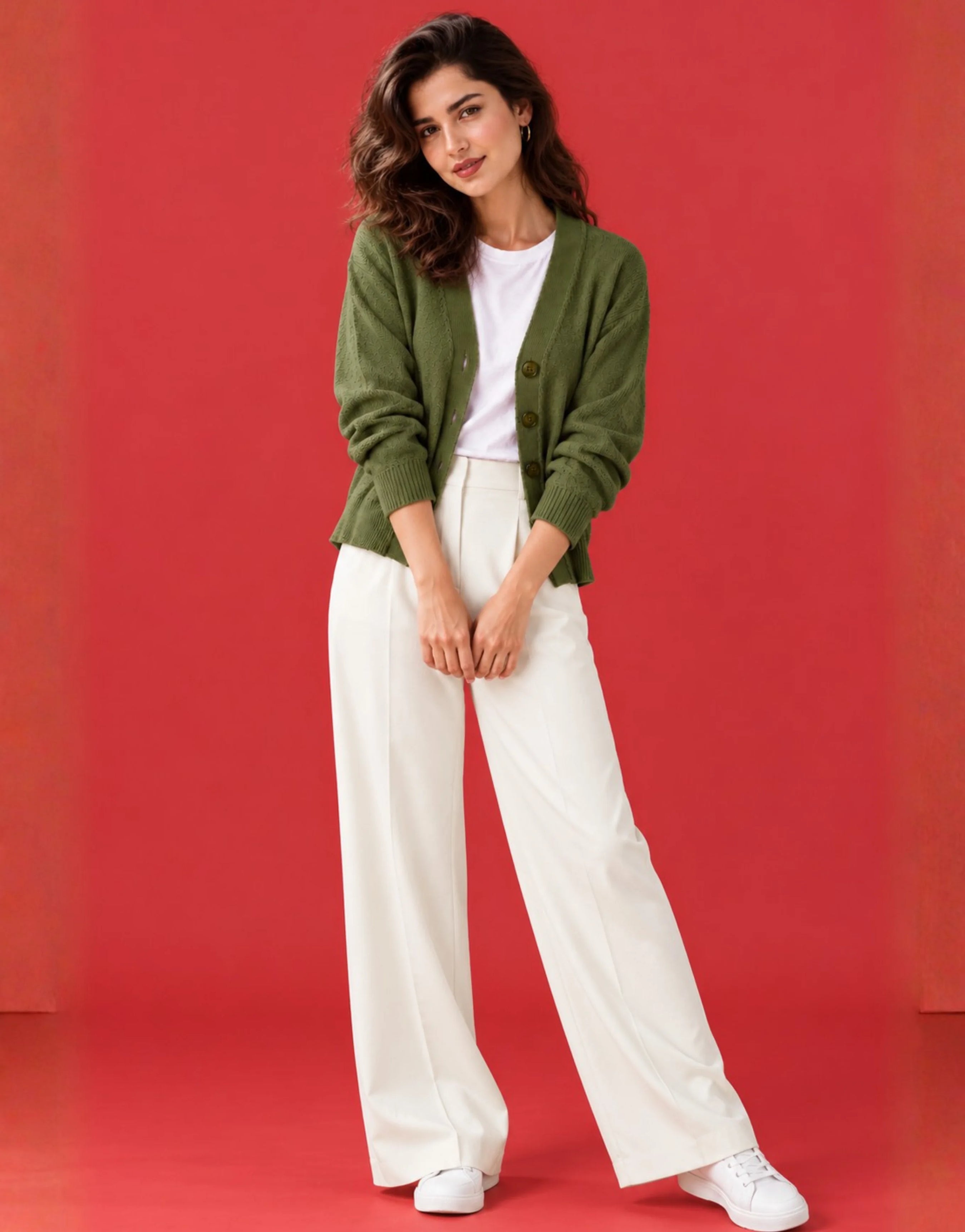 SGW Olive Green Women’s Cropped V-Neck Cardigan