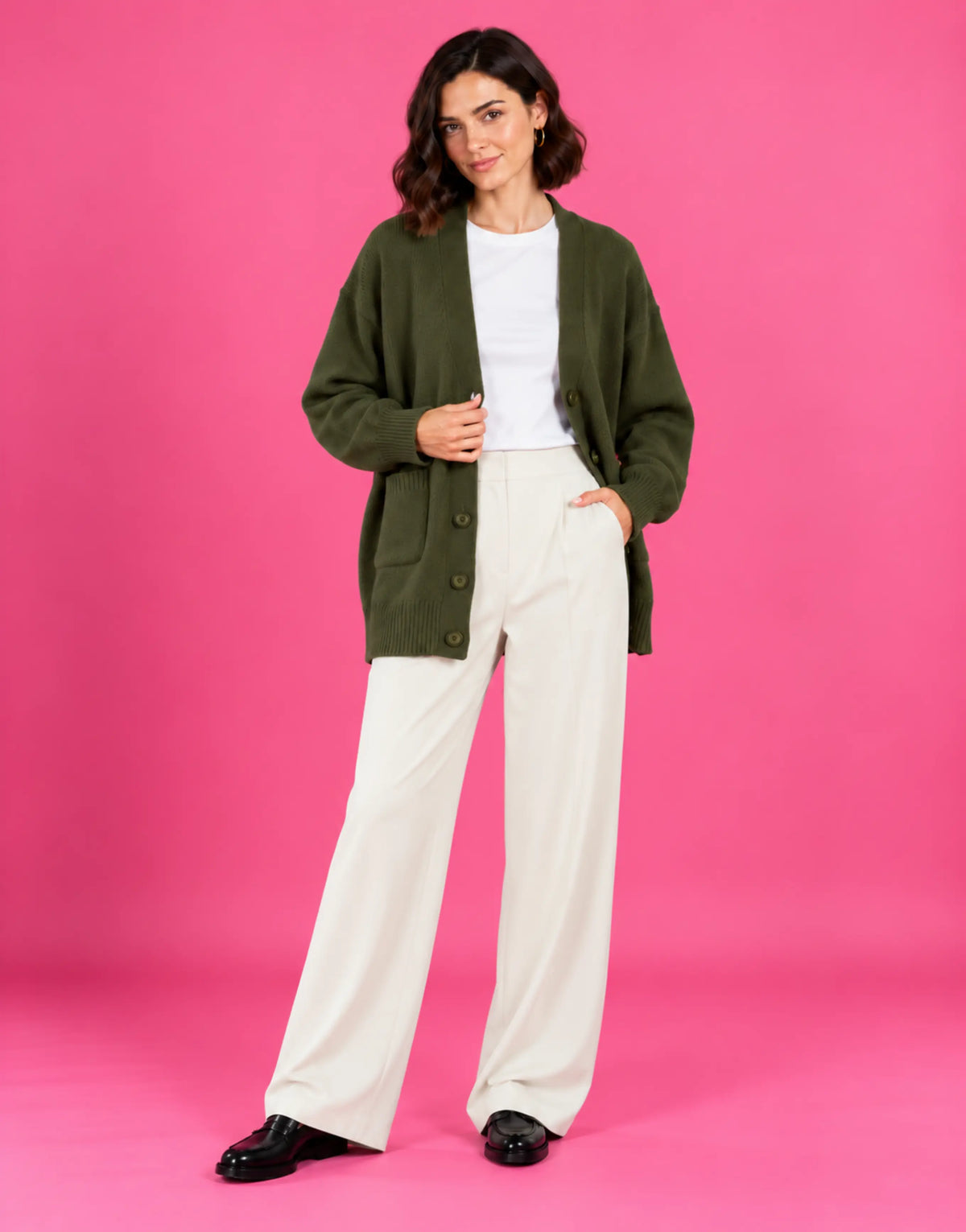 SGW Olive Green Women’s Long V-Neck Cardigan