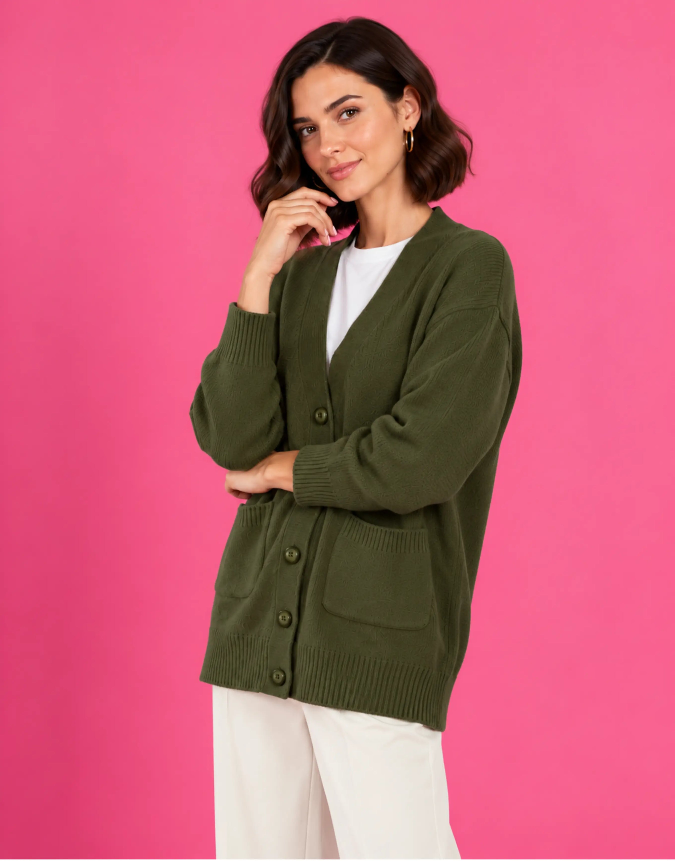 SGW Olive Green Women’s Long V-Neck Cardigan